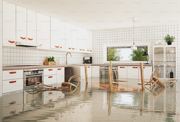 Furniture drowning as flooding grows inside a home