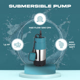 PS&W 1.4HP/110V Submersible Shallow Well Automatic Booster Pump System Up to 60 PSI/1200 GPH with Smart Controller, Tankless System for Irrigation or Residential Use from Tanks or Cisterns