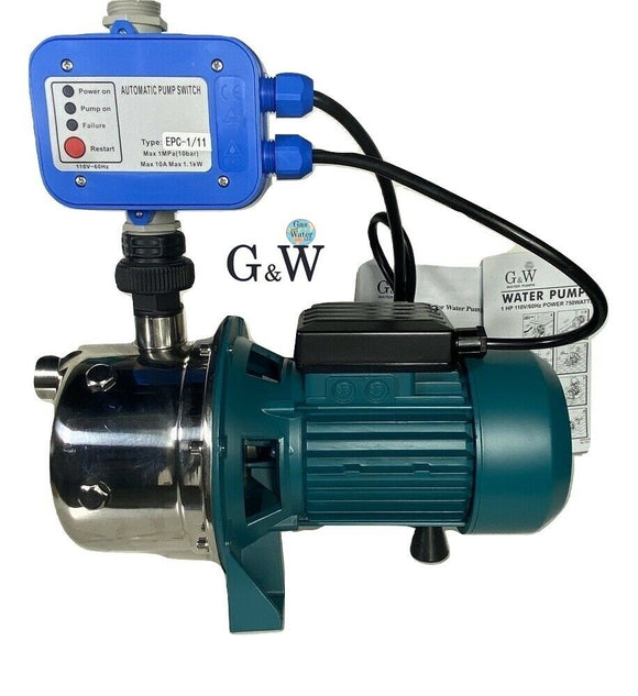 G&W 1 HP 110 V Tankless Shallow Well JET and Booster Pump With Smart Controller